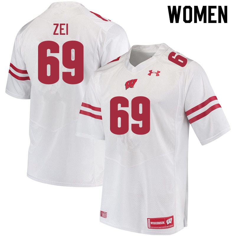 Wisconsin Badgers Women's #69 Zach Zei NCAA Under Armour Authentic White College Stitched Football Jersey RL40B71XO